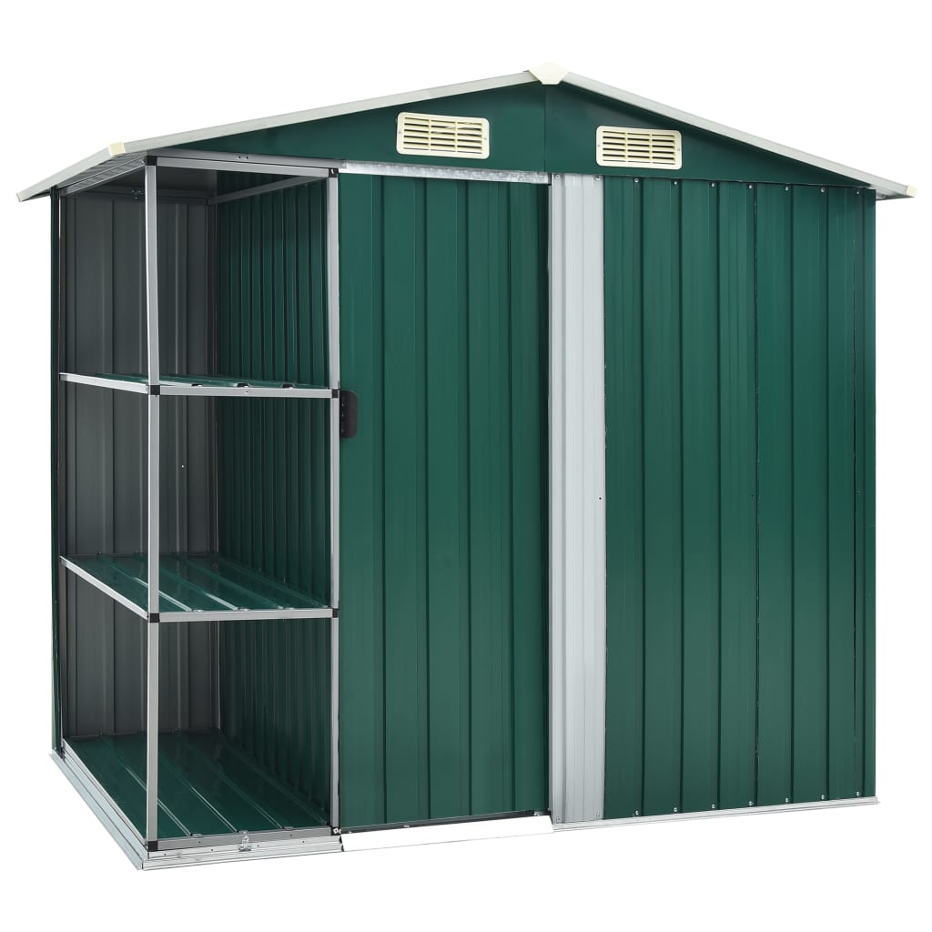 Garden Shed with Rack Green 205x130x183 cm Iron - Merkel Designers