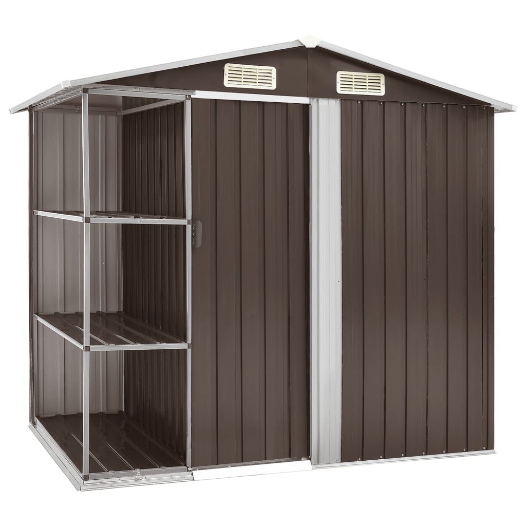 Garden Shed with Rack Brown 205x130x183 cm Iron - The Home Maker