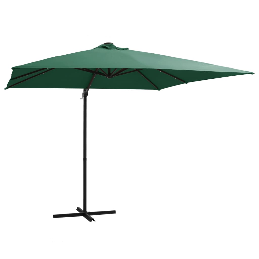 Cantilever Umbrella with LED lights and Steel Pole 250x250 cm Green - Millennium Furniture