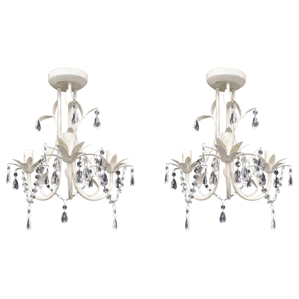 Crystal Pendant Ceiling Lamp Chandeliers 2 pcs Elegant White - Merlin Deals