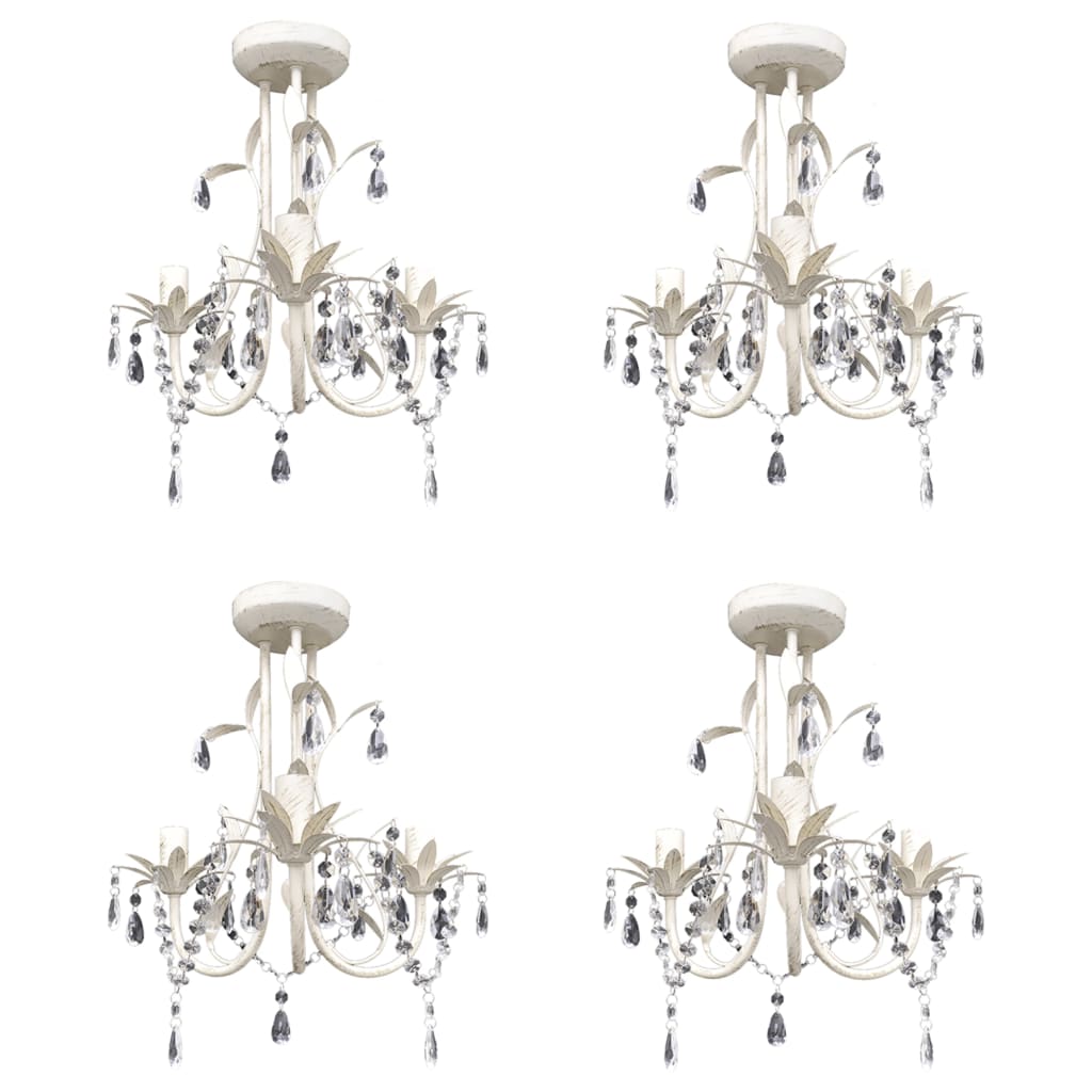 Crystal Pendant Ceiling Lamp Chandeliers 4 pcs Elegant White - The Home Maker