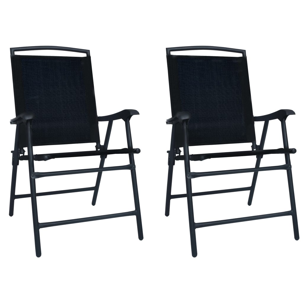 Folding Garden Chairs 2 pcs Texilene Black - Discount Dealers
