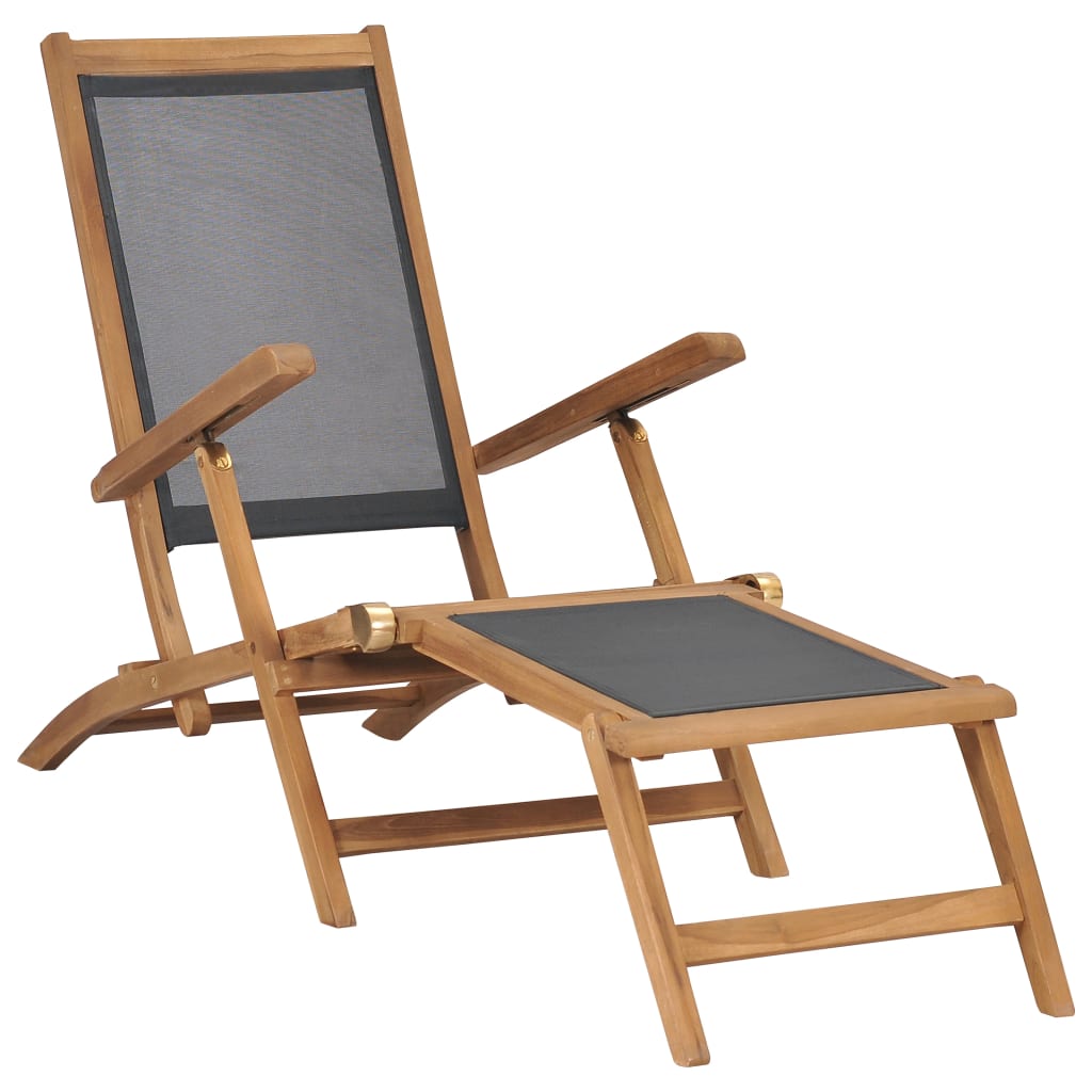 Deck Chair with Footrest Solid Teak Wood Black - All Things Good