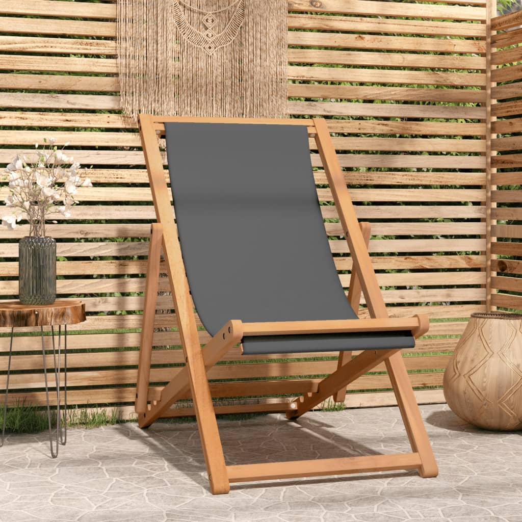 Folding Beach Chair Solid Teak Wood Grey - Unbeatable Bargains