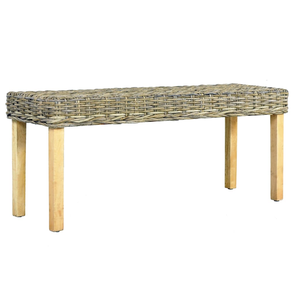 Bench 110 cm Natural Kubu Rattan and Solid Mahogany Wood - Millennium Furniture
