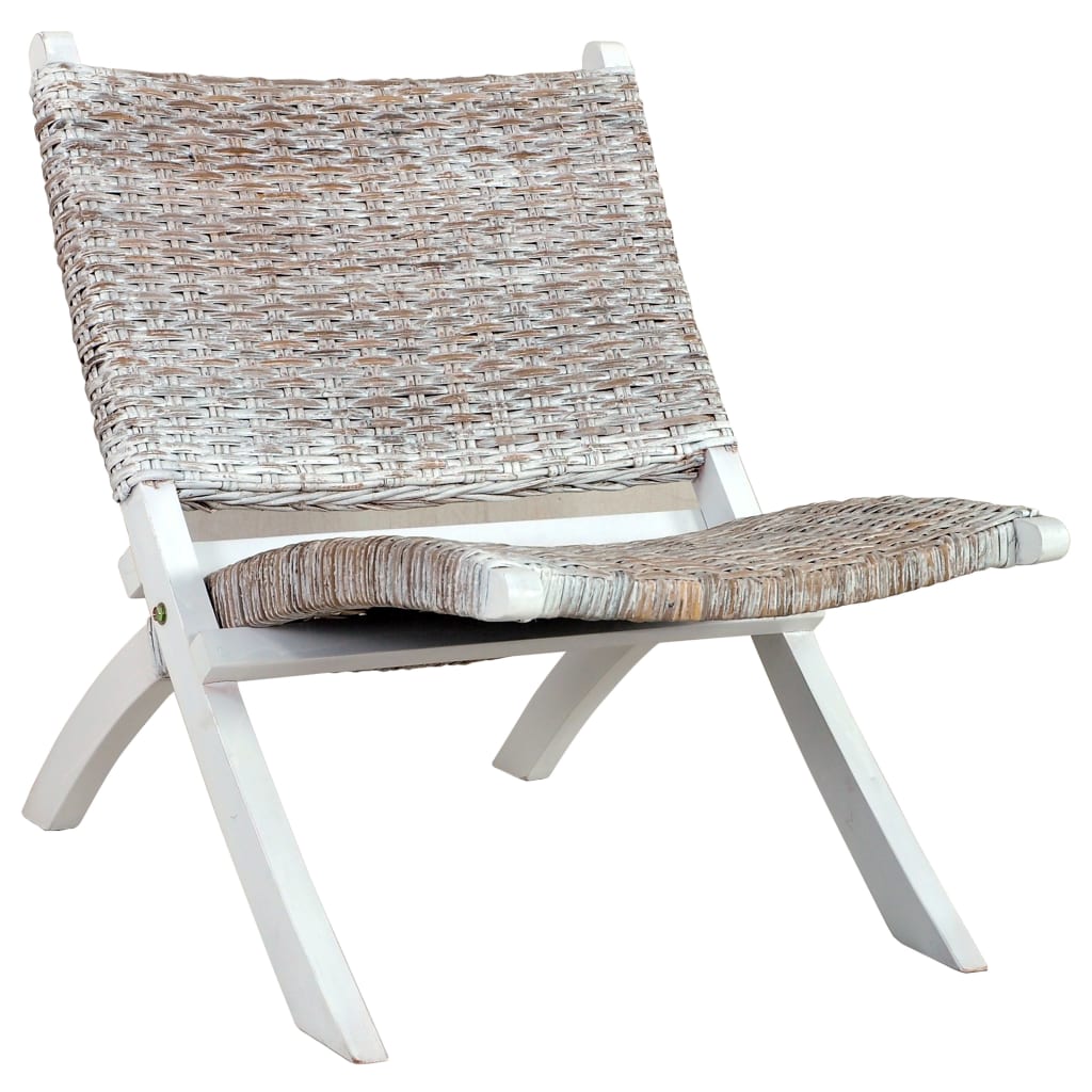 Relaxing Chair White Natural Kubu Rattan and Solid Mahogany Wood - Millennium Furniture