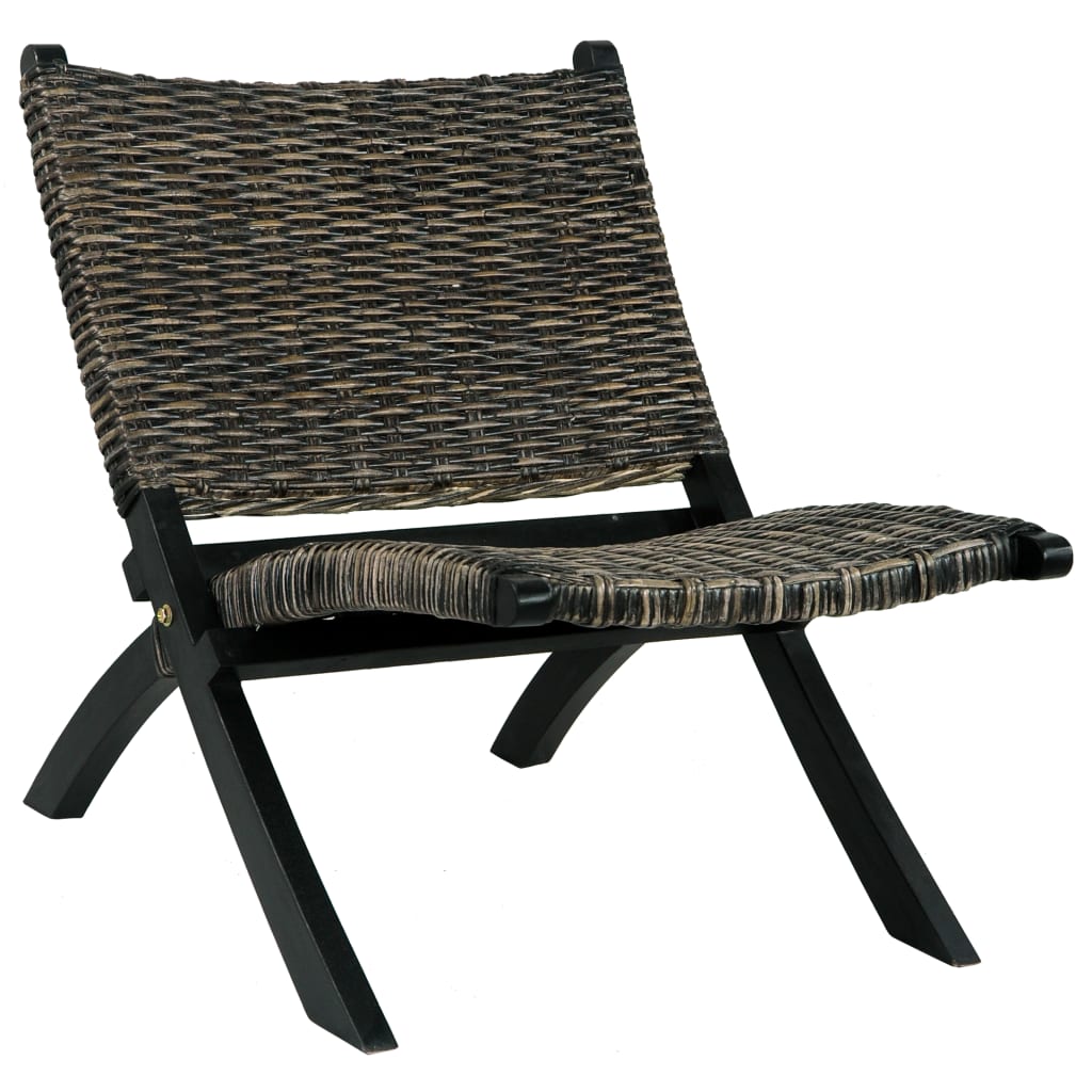 Relaxing Chair Black Natural Kubu Rattan and Solid Mahogany Wood - Millennium Furniture