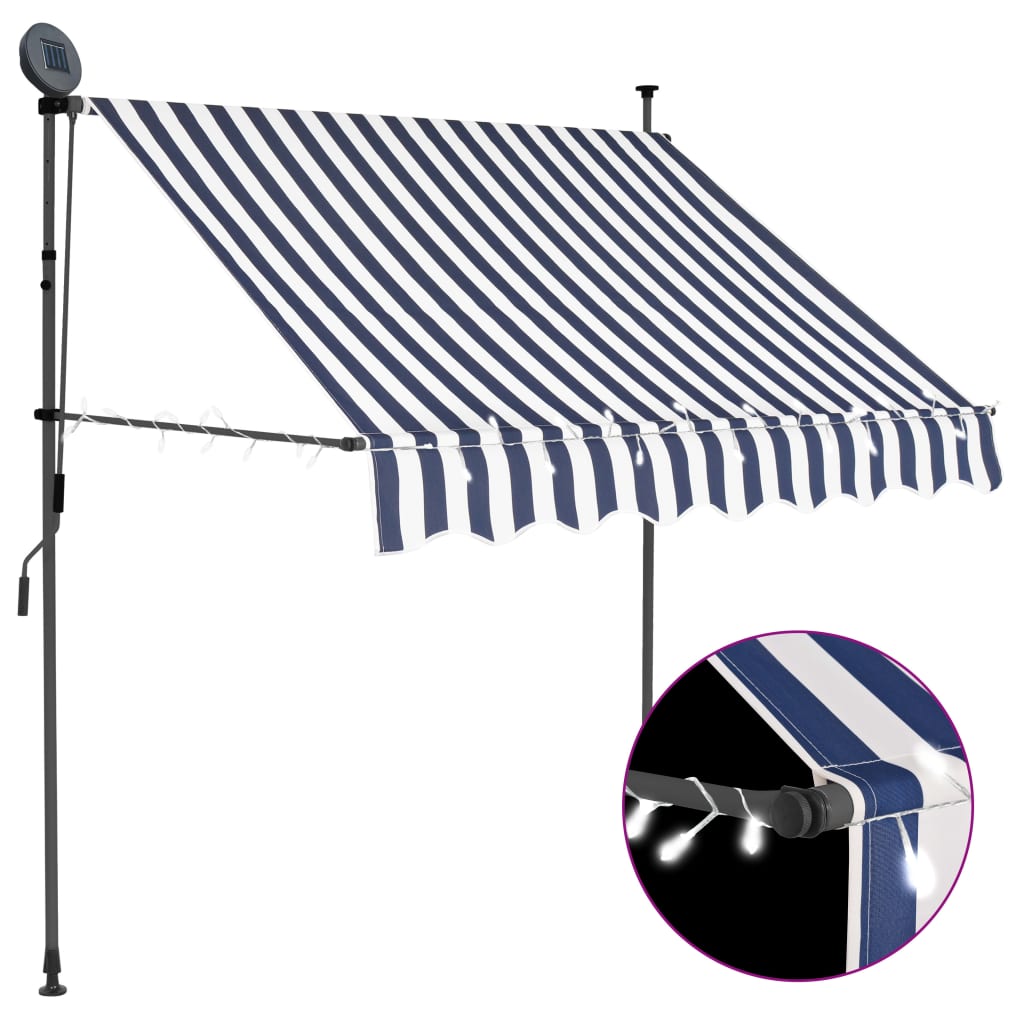 Manual Retractable Awning with LED 100 cm Blue and White - Design Hut
