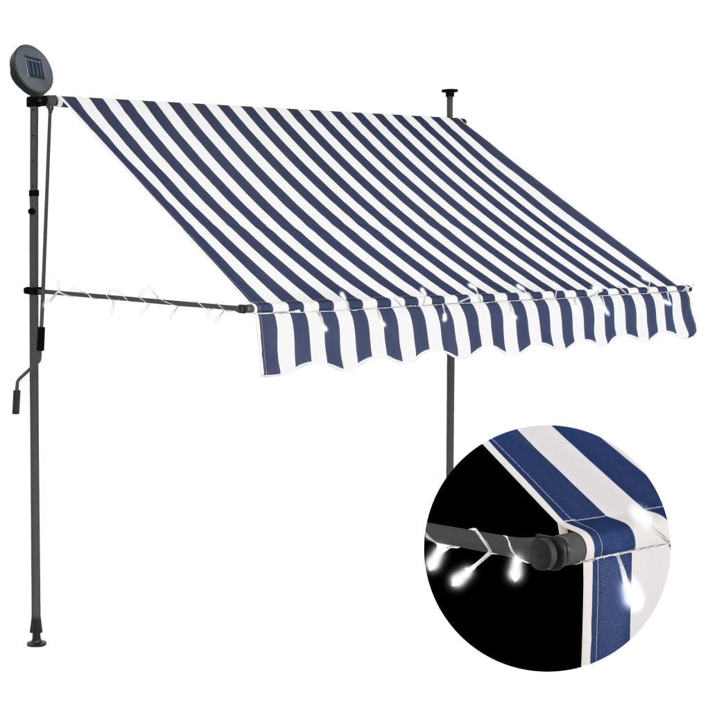 Manual Retractable Awning with LED 150 cm Blue and White - Millennium Furniture