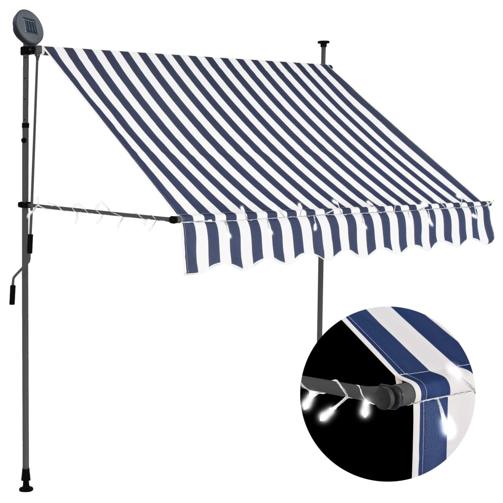 Manual Retractable Awning with LED 200 cm Blue and White - Design Hut