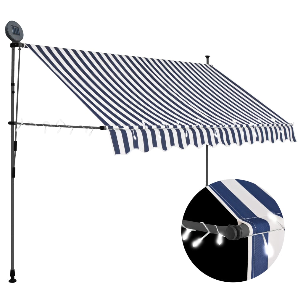 Manual Retractable Awning with LED 250 cm Blue and White - The Home Maker