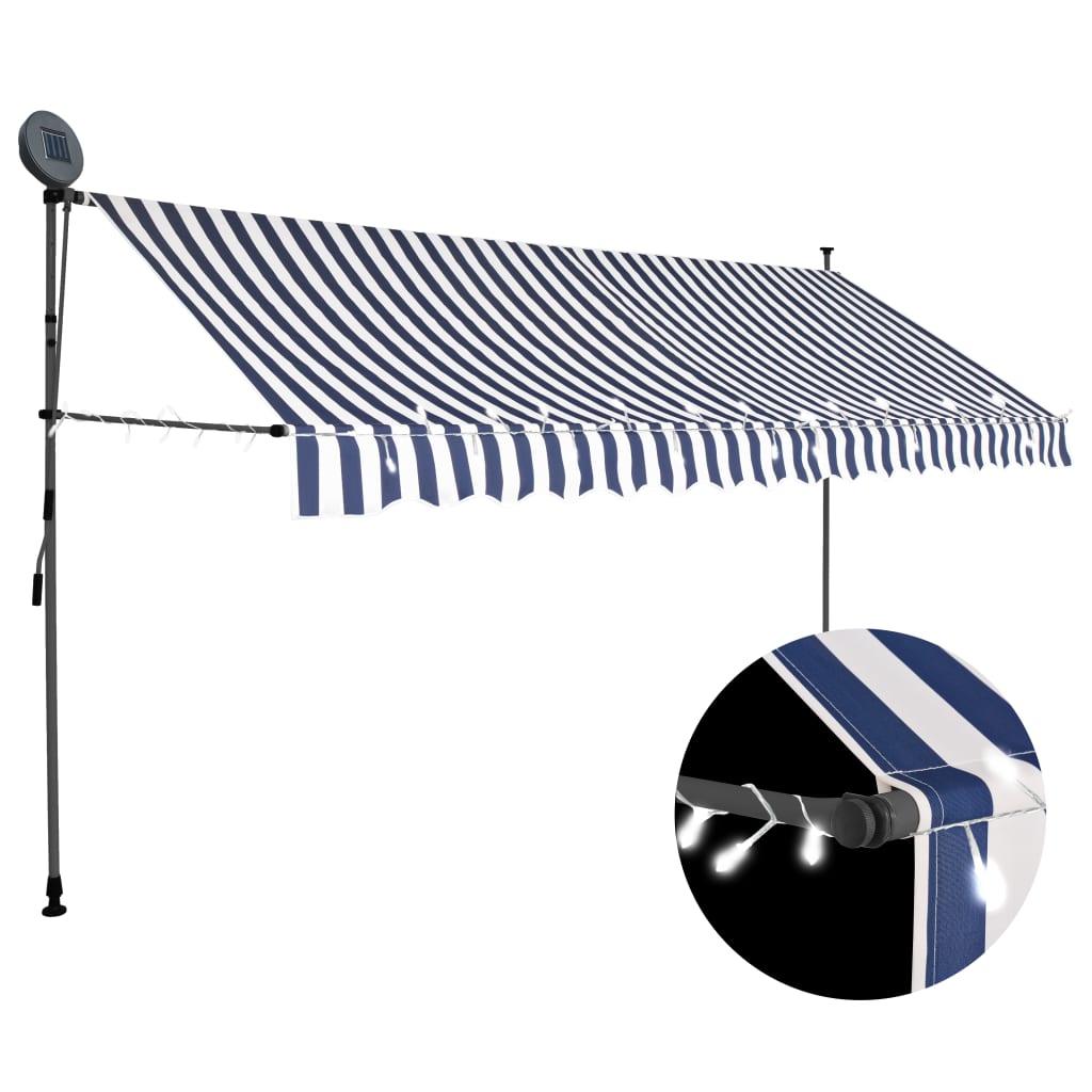 Manual Retractable Awning with LED 350 cm Blue and White - Tyrell & Tyrell