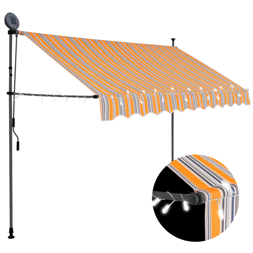 Manual Retractable Awning with LED 250 cm Yellow and Blue - Unbeatable Bargains
