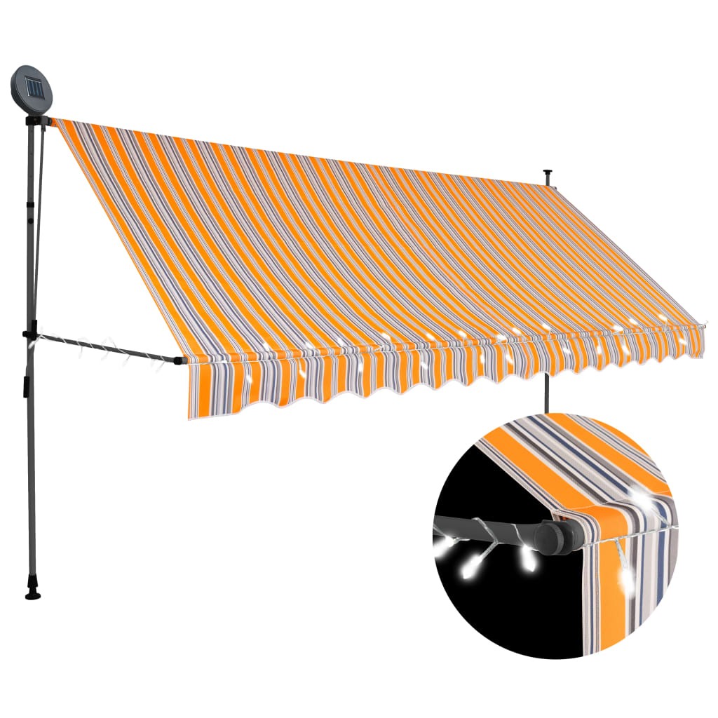 Manual Retractable Awning with LED 400 cm Yellow and Blue - R and M Furniture