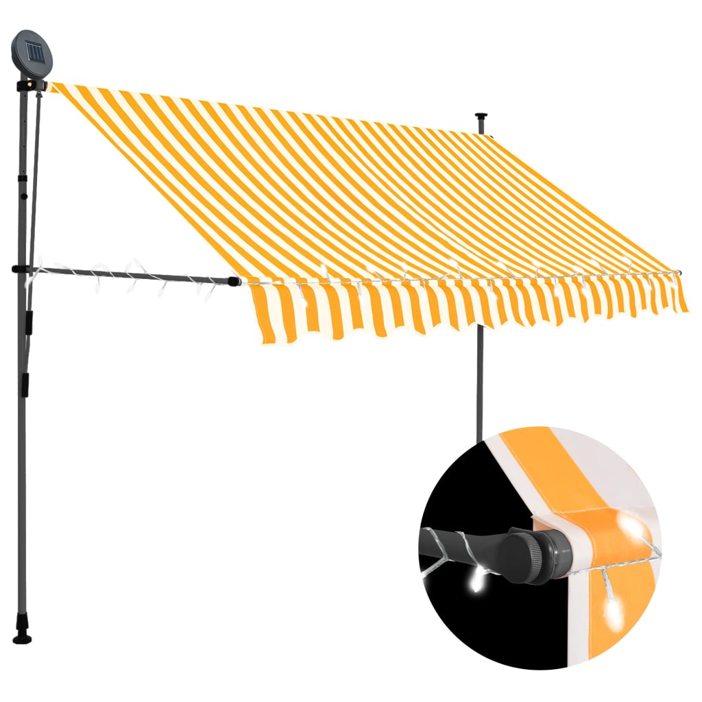 Manual Retractable Awning with LED 300 cm White and Orange - Decor Base