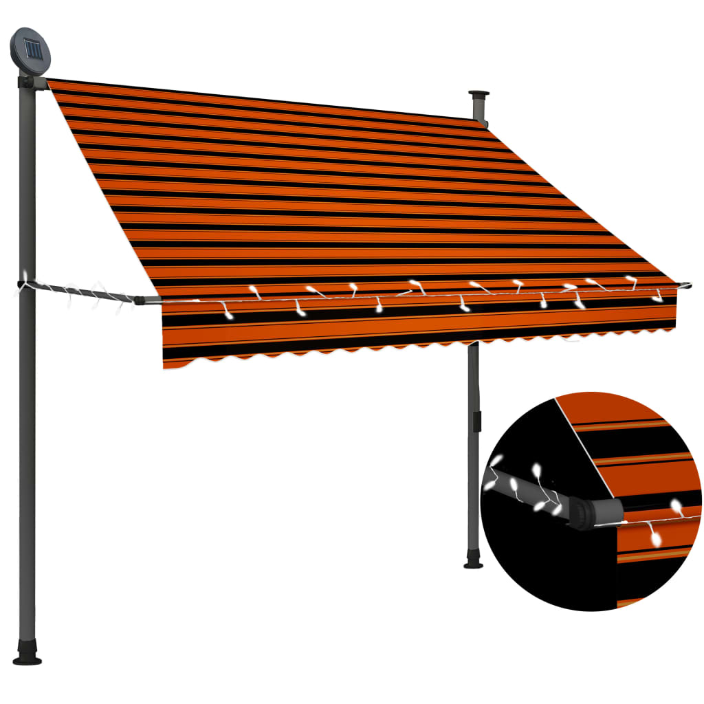 Manual Retractable Awning with LED 200 cm Orange and Brown - Decor Base