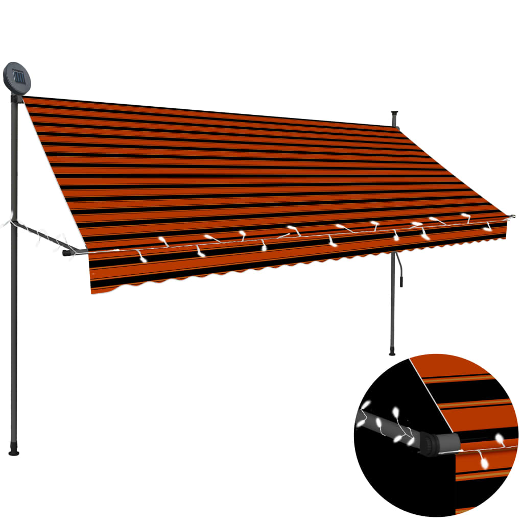Manual Retractable Awning with LED 300 cm Orange and Brown - R and M Furniture