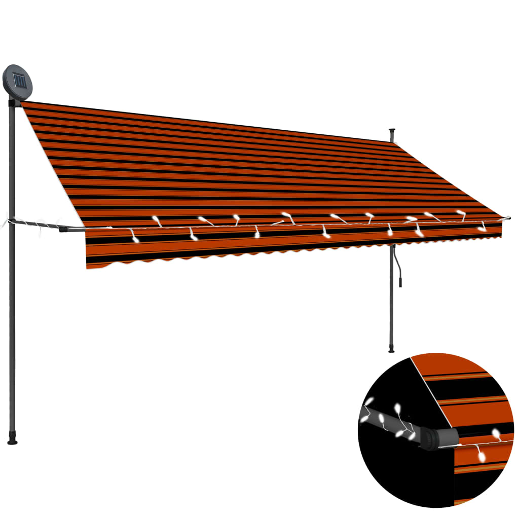 Manual Retractable Awning with LED 350 cm Orange and Brown - Design Hut