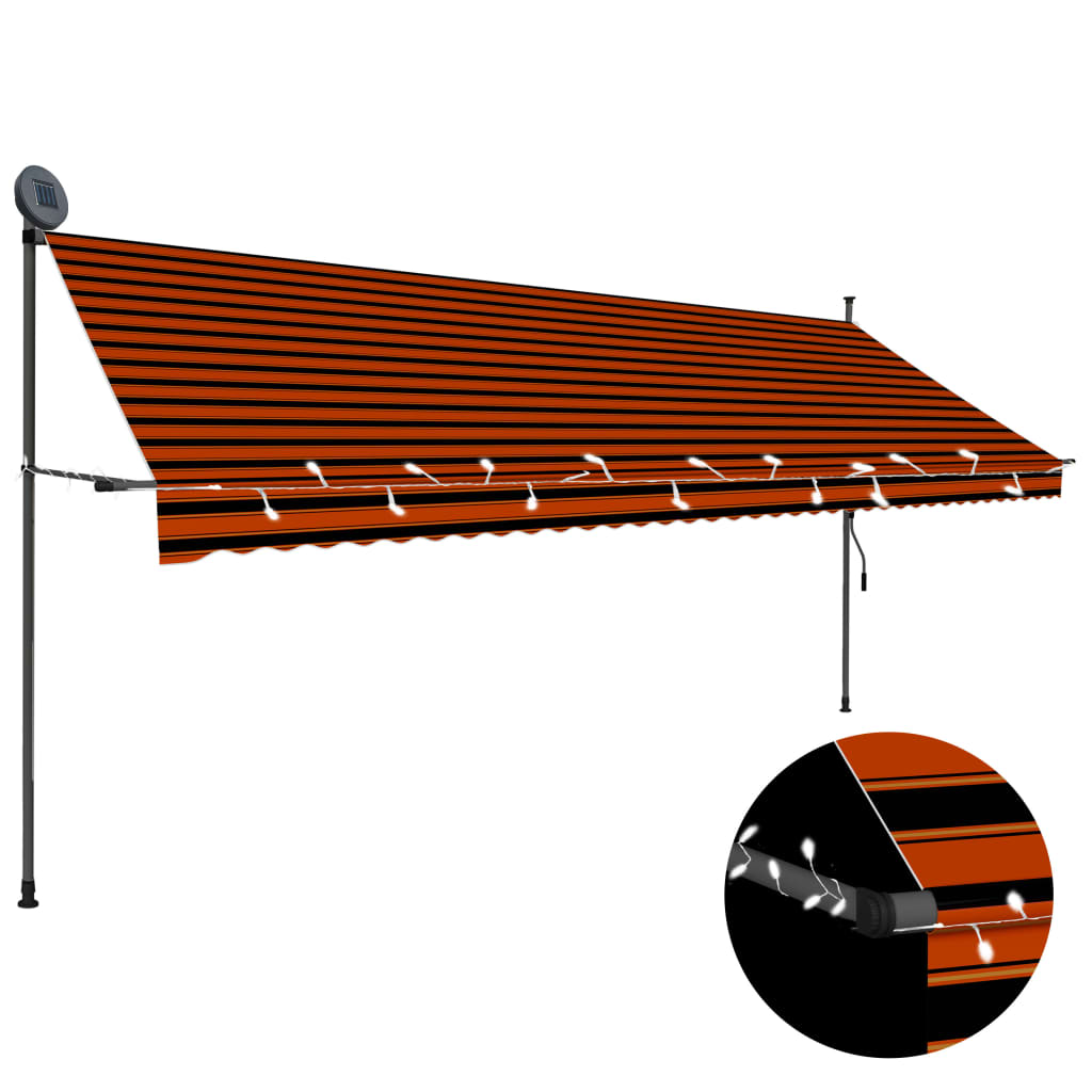 Manual Retractable Awning with LED 400 cm Orange and Brown - R and M Furniture