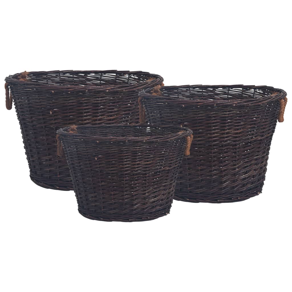 3 Piece Stackable Firewood Basket Set Dark Brown Willow - Merkel Designers