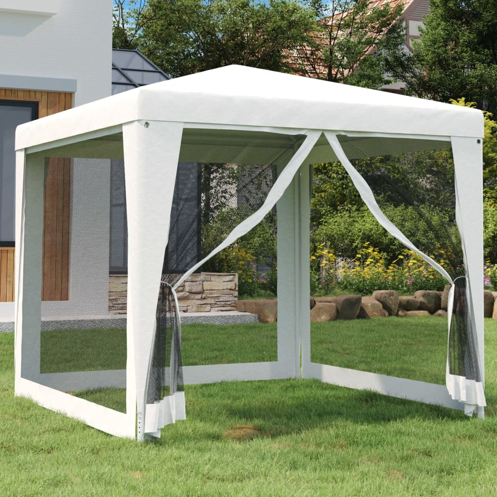 Party Tent with 4 Mesh Sidewalls 2.5x2.5 m White - R and M Furniture