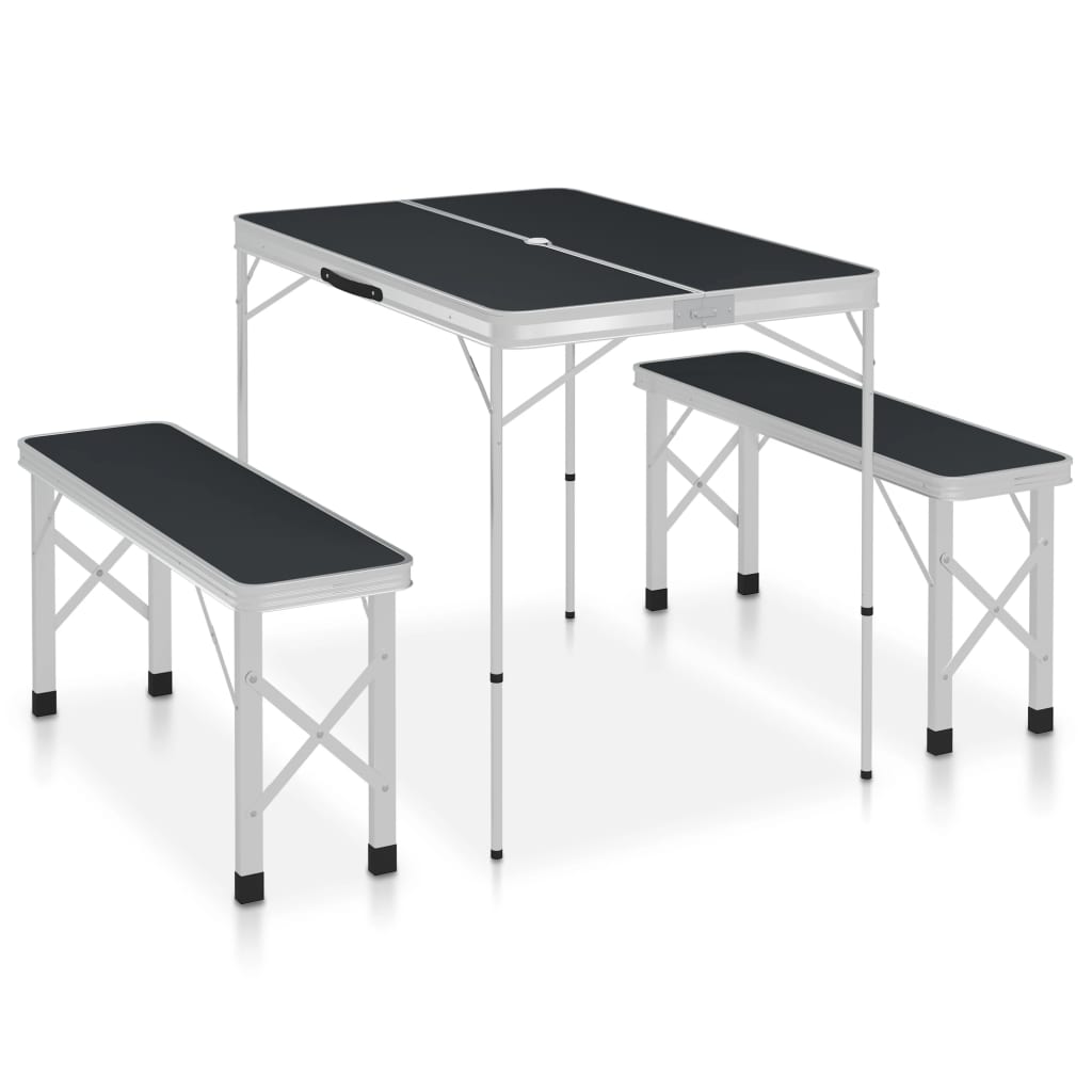 Folding Camping Table with 2 Benches Aluminium Grey - Casper Homes