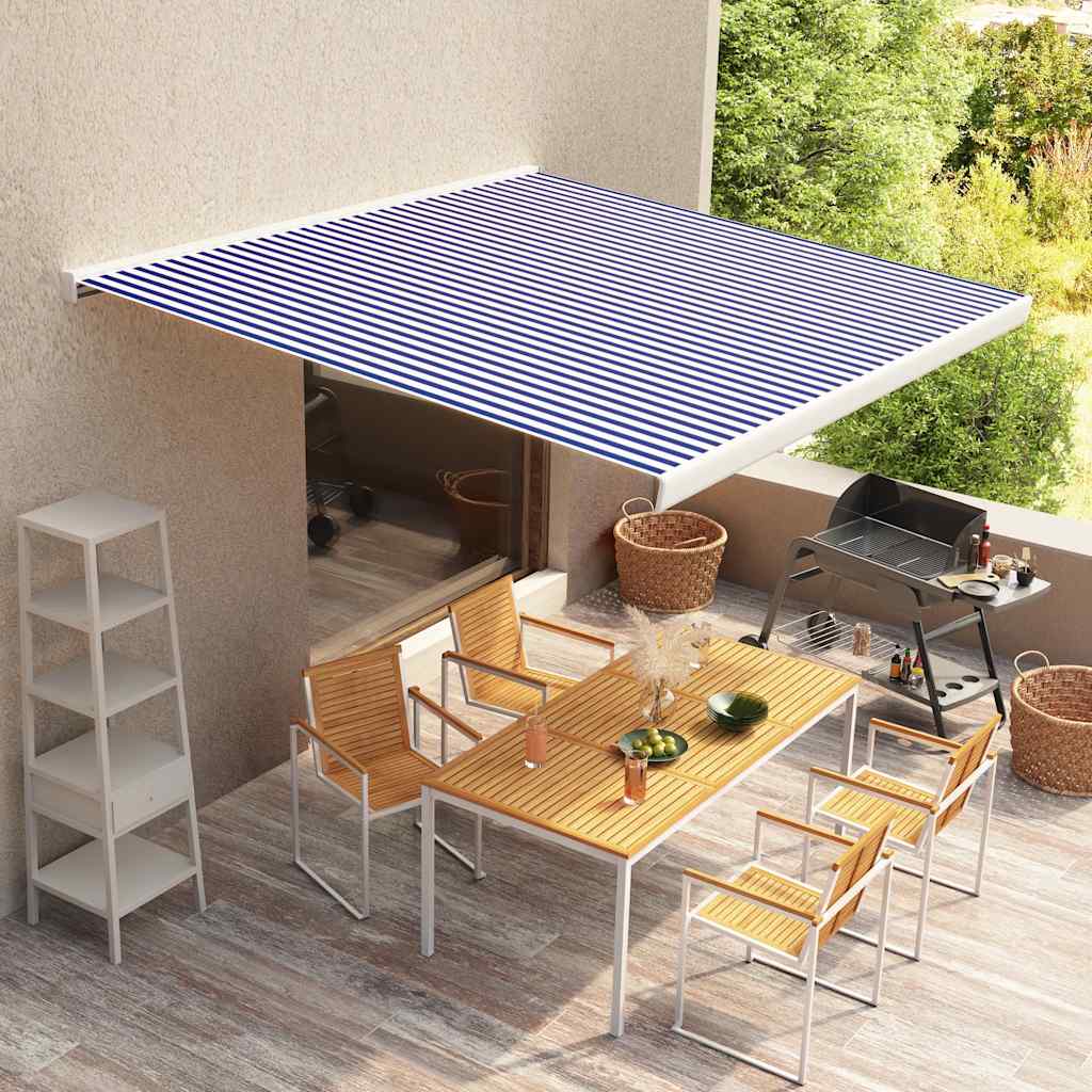 Awning Top Sunshade Canvas Blue & White 350x250 cm - Tyrell & Tyrell
