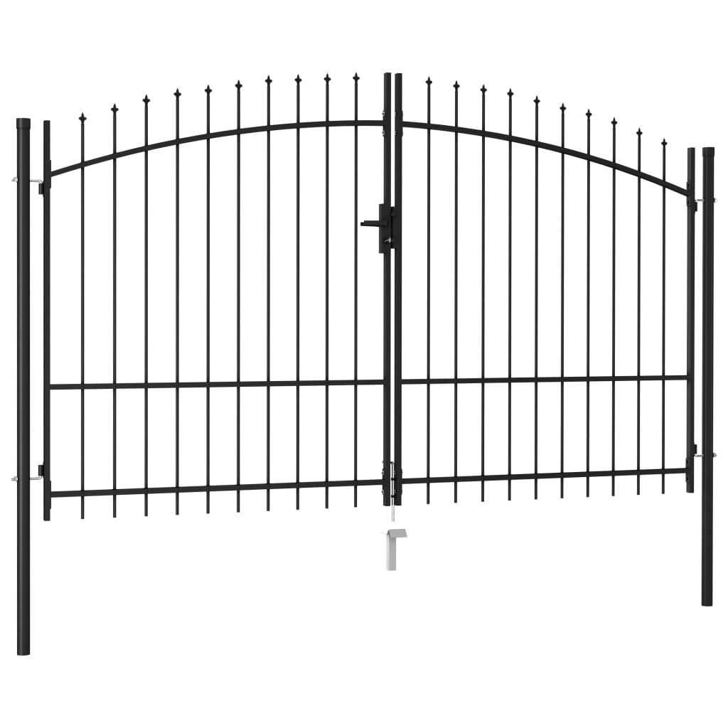 Fence Gate Double Door with Spike Top Steel 3x1.75 m Black - Tyrell & Tyrell