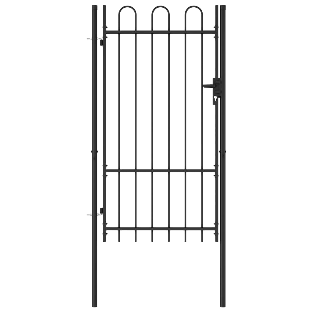 Fence Gate Single Door with Arched Top Steel 1x1.75 m Black - Sid & Sam