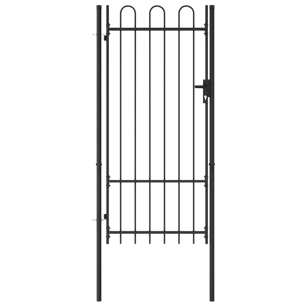 Fence Gate Single Door with Arched Top Steel 1x2 m Black - Millennium Furniture