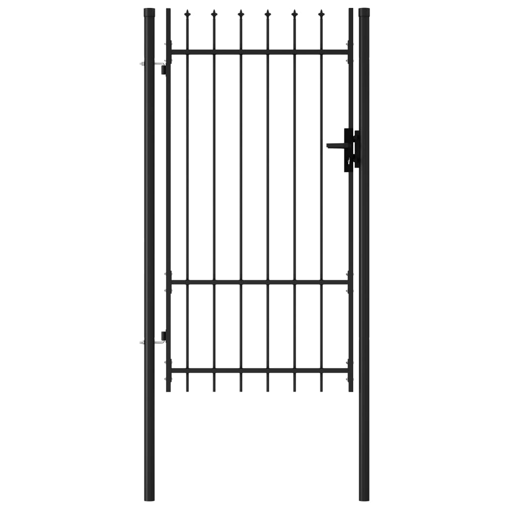 Fence Gate Single Door with Spike Top Steel 1x1.75 m Black - Discount Dealers