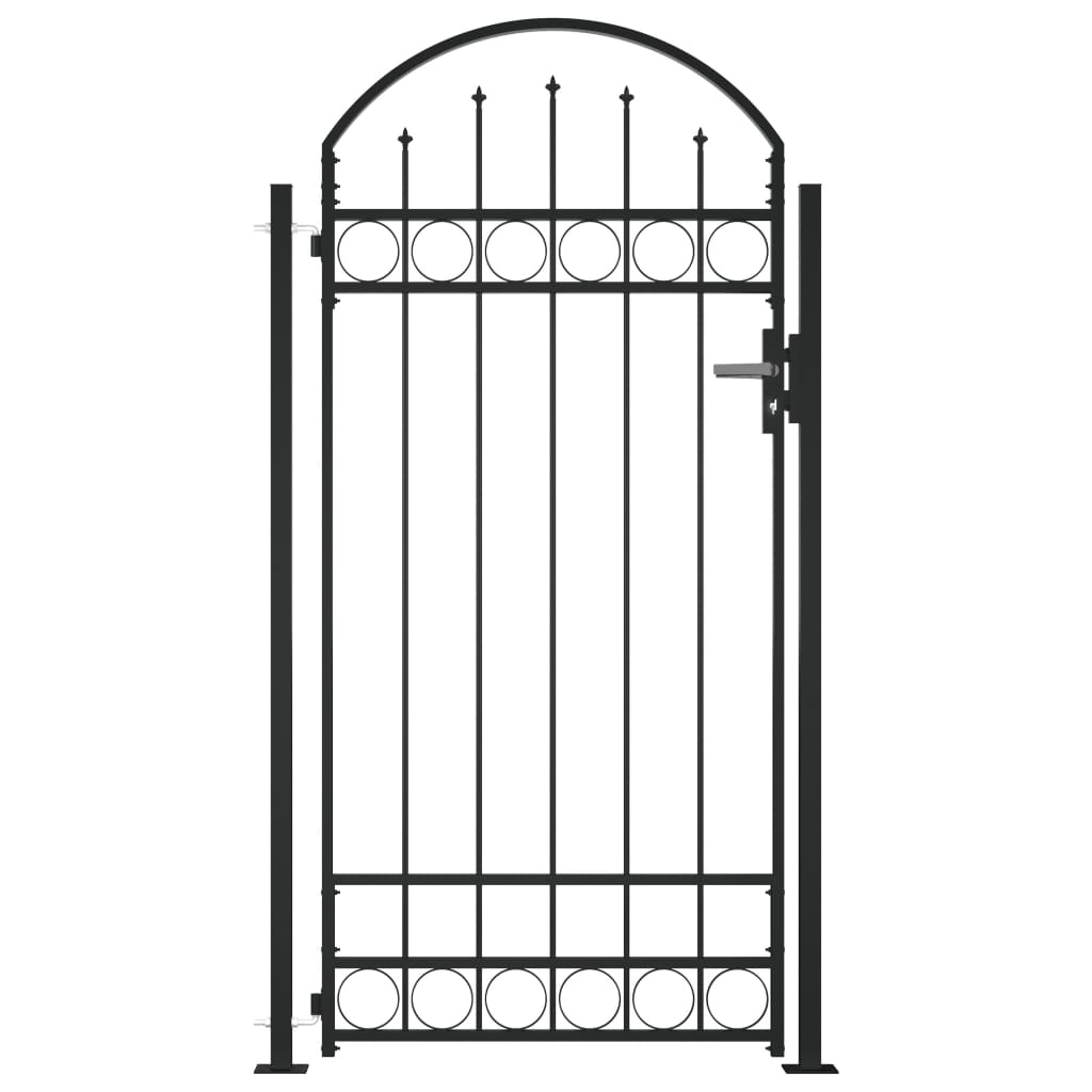 Fence Gate with Arched Top and 2 Posts 105x204 cm Black - Discount Dealers