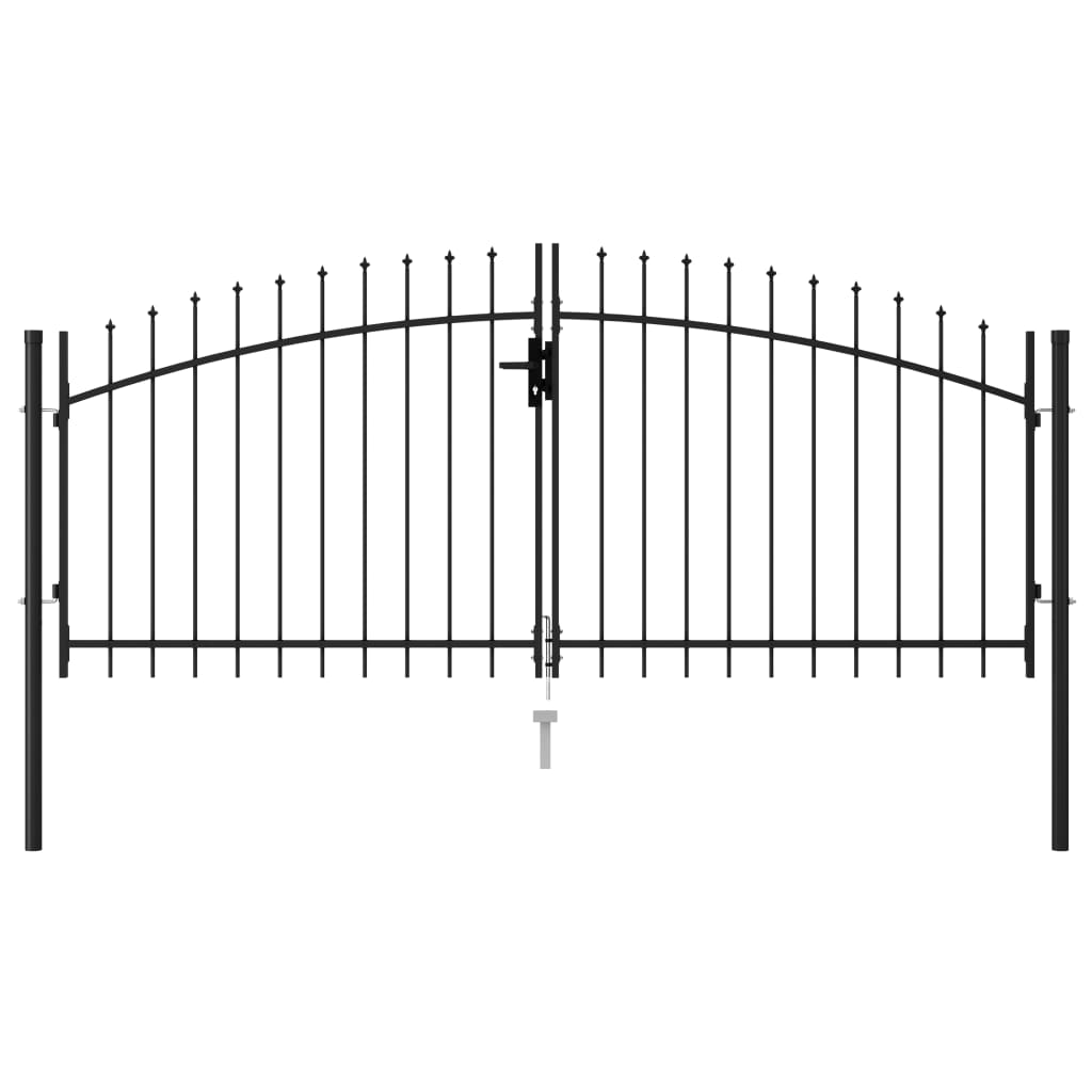 Fence Gate Double Door with Spike Top Steel 3x1.25 m Black - Sid & Sam