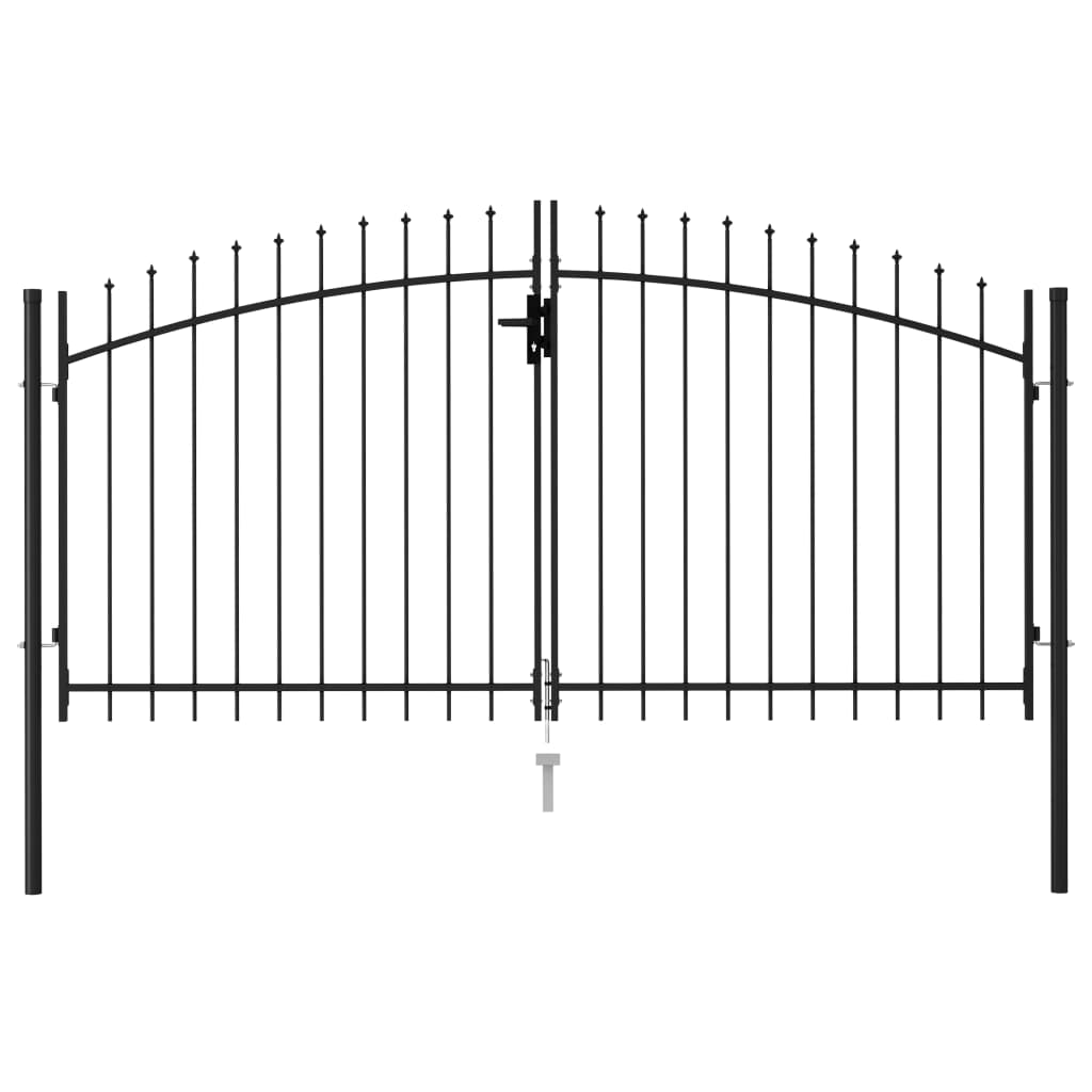 Fence Gate Double Door with Spike Top Steel 3x1.5 m Black - Casper Homes