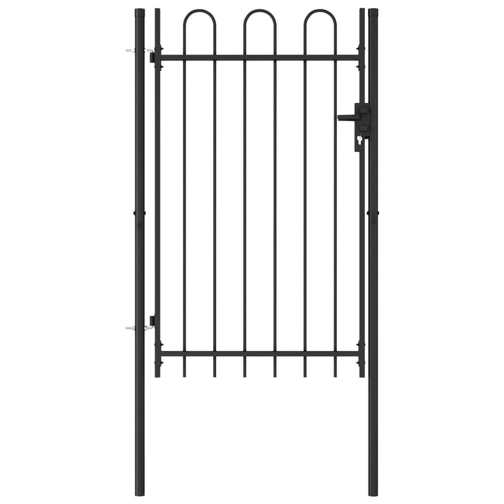 Fence Gate Single Door with Arched Top Steel 1x1.5 m Black - Merkel Designers