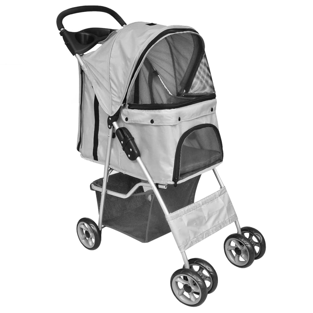 Folding Pet Stroller Dog/Cat Travel Carrier Grey - R and M Furniture