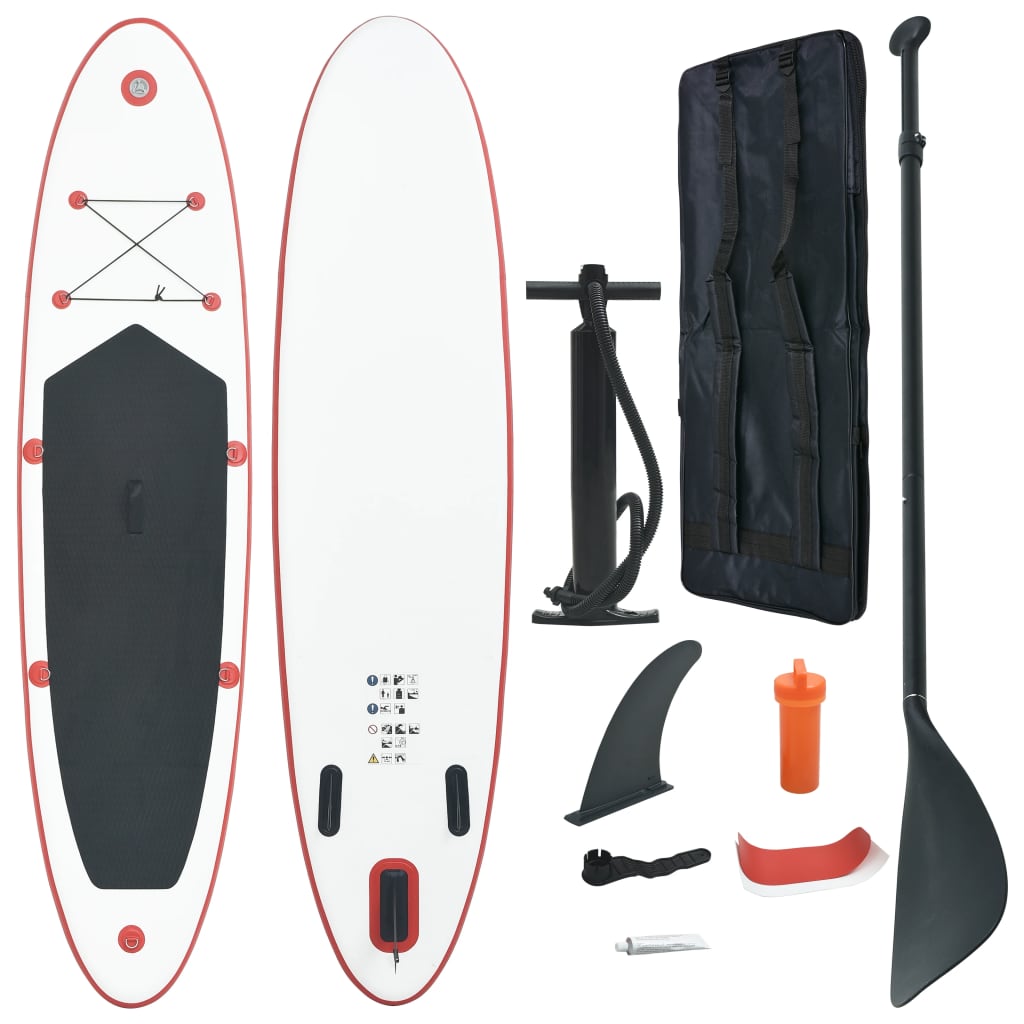 Stand Up Paddle Board Set SUP Surfboard Inflatable Red and White - Discount Dealers