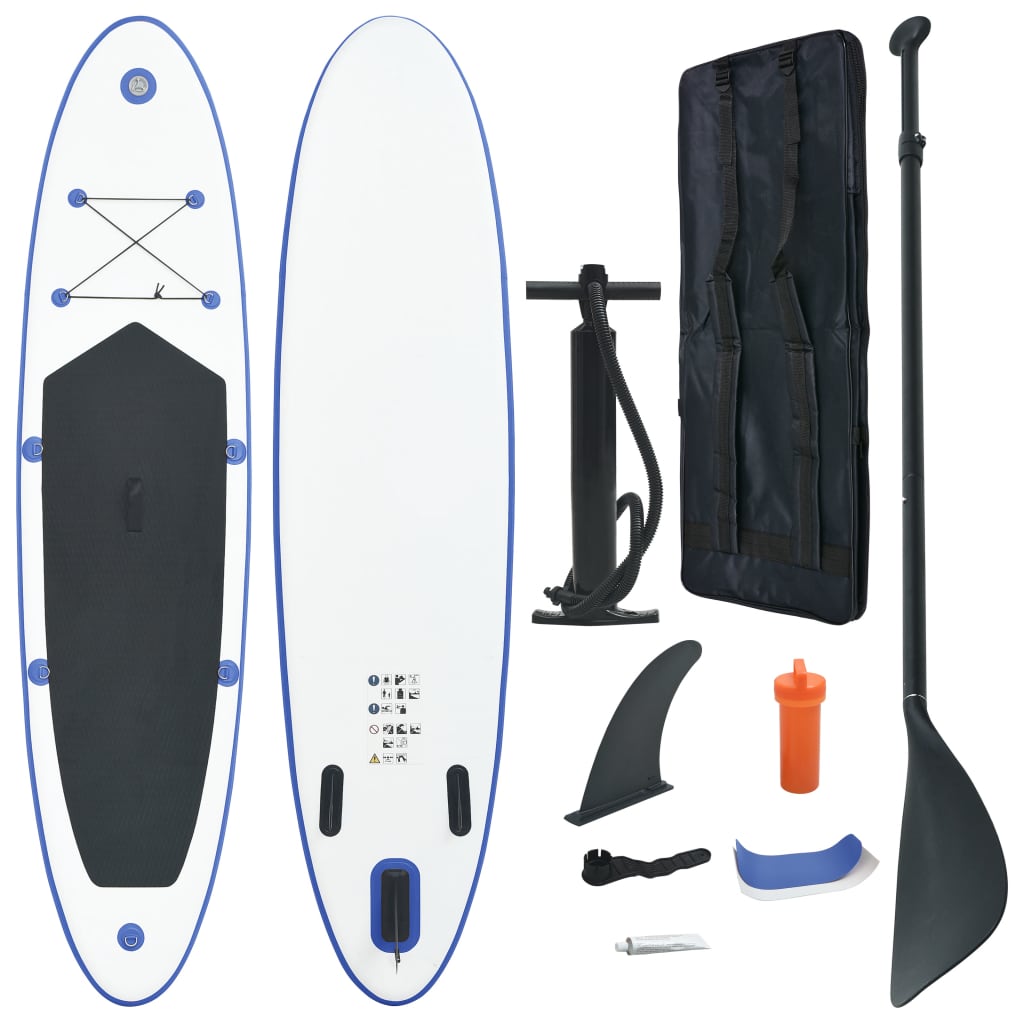 Stand Up Paddle Board Set SUP Surfboard Inflatable Blue and White - Decor Base
