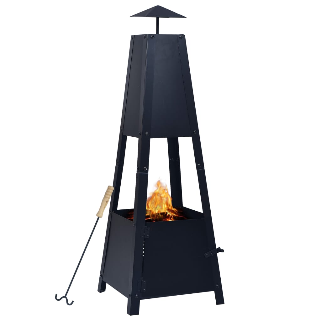 Fire Pit Black 35x35x99 cm Steel - R and M Furniture