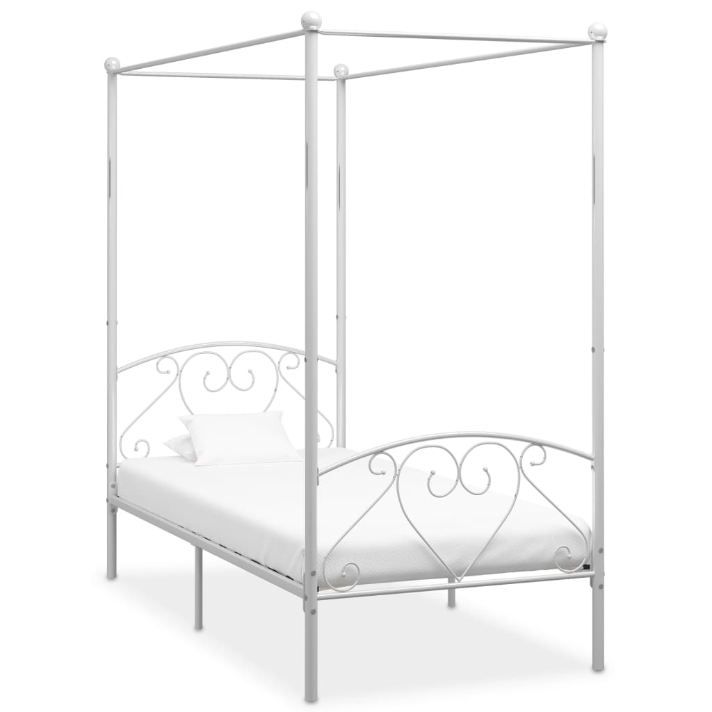 Canopy Bed Frame White Metal 90x200 cm - Tyrell & Tyrell