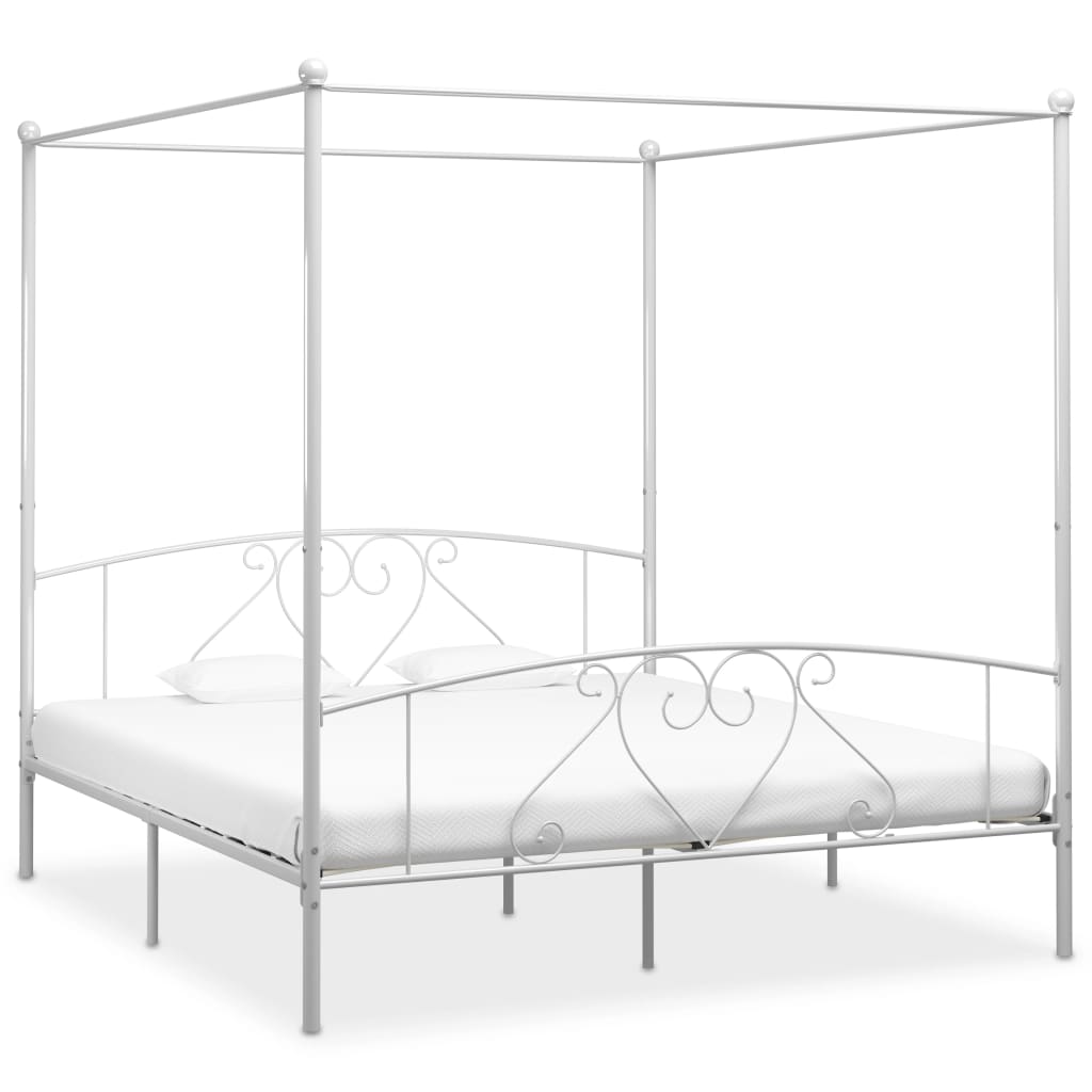 Canopy Bed Frame White Metal 6FT Super King - Unbeatable Bargains