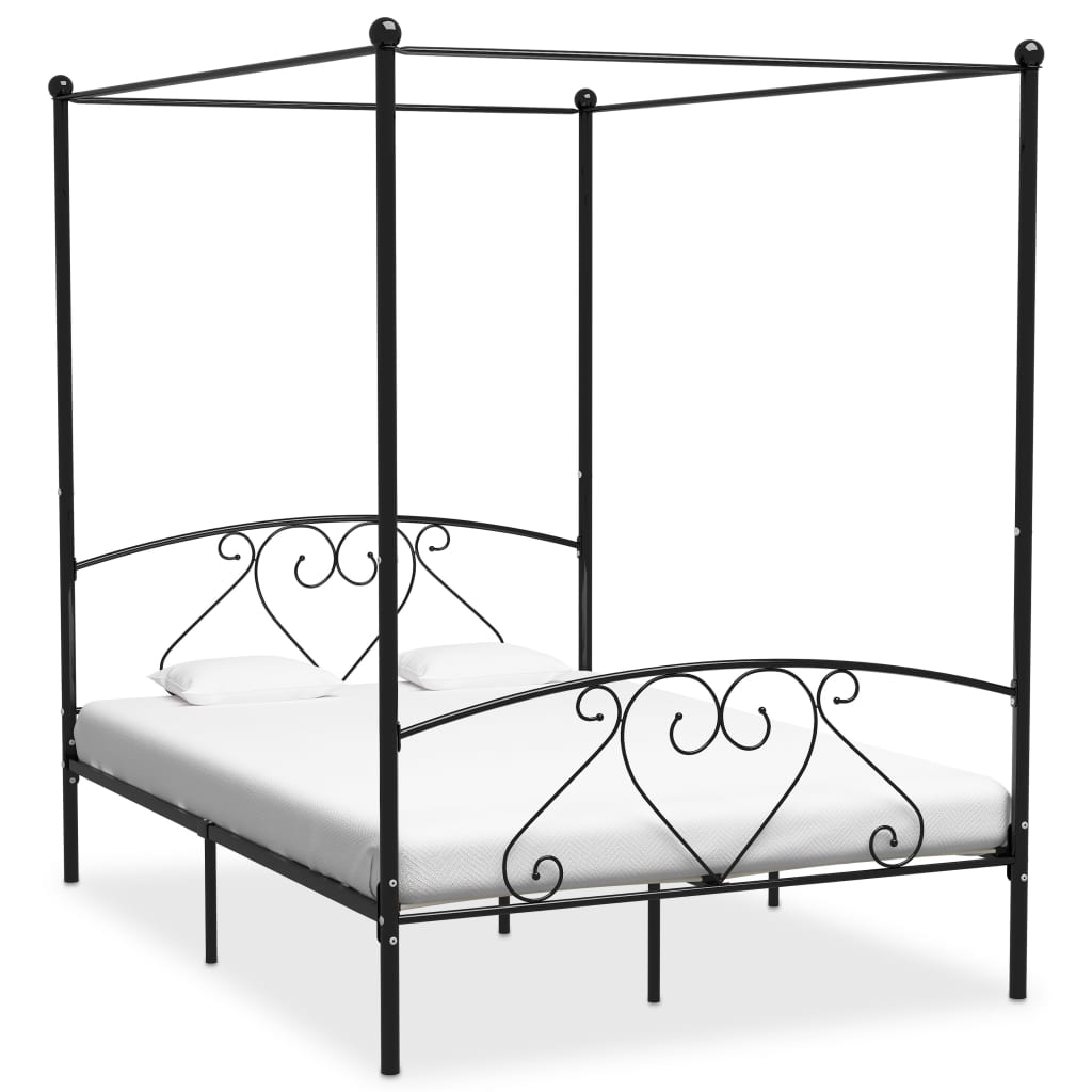Canopy Bed Frame Black Metal 160x200 cm - Discount Dealers