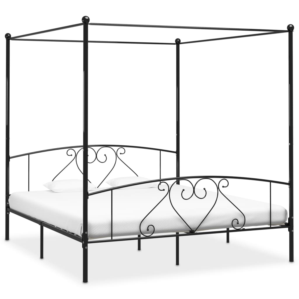 Canopy Bed Frame Black Metal 6FT Super King - Merlin Deals
