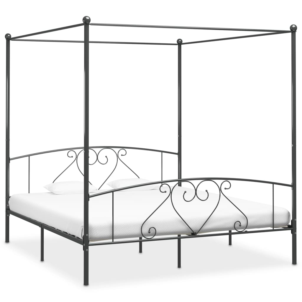 Canopy Bed Frame Grey Metal 6FT Super King - The Home Maker