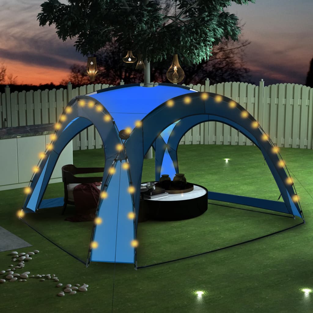 Party Tent with LED and 4 Sidewalls 3.6x3.6x2.3 m Blue - Design Hut