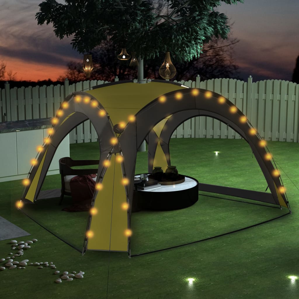 Party Tent with LED and 4 Sidewalls 3.6x3.6x2.3 m Green - R and M Furniture