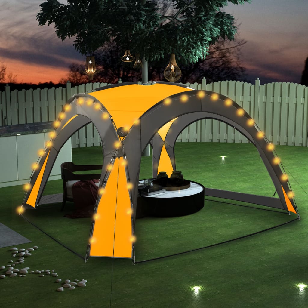 Party Tent with LED and 4 Sidewalls 3.6x3.6x2.3 m Yellow - Tyrell & Tyrell