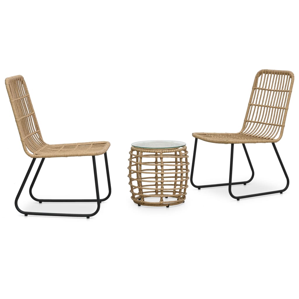 3 Piece Bistro Set Poly Rattan Oak - Discount Dealers
