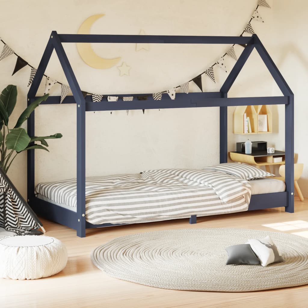 Kids Bed Frame Grey Solid Pine Wood 70x140 cm - Unbeatable Bargains
