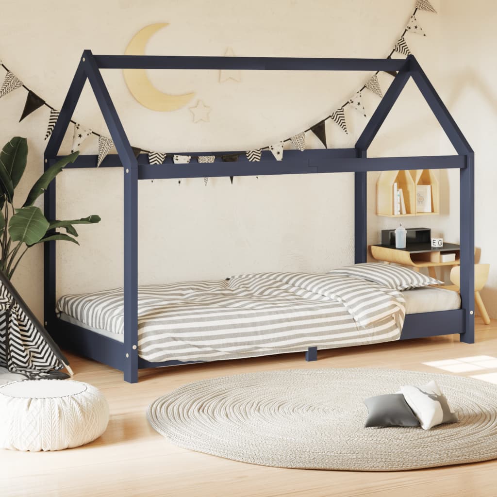 Kids Bed Frame Grey Solid Pine Wood 80x160 cm - Brittle & Co